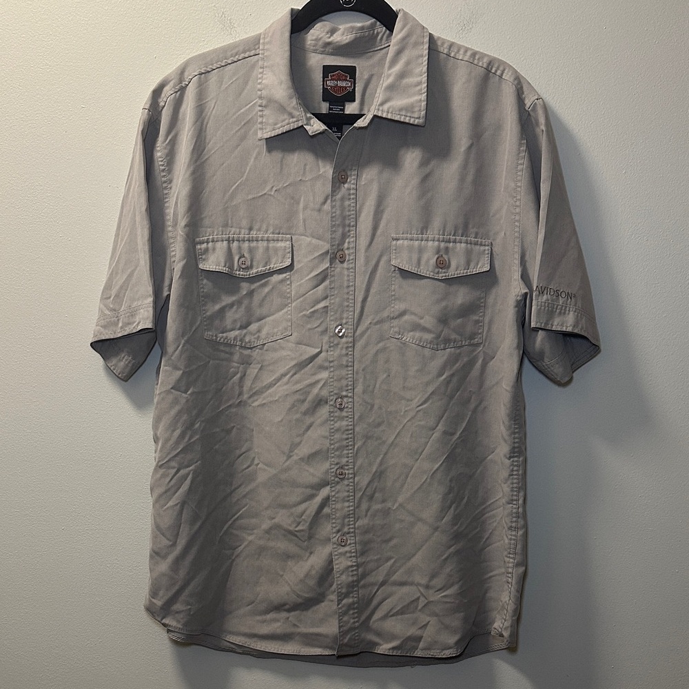 Harley Davidson Men’s Gray Short Sleeve Button Shirt Sz XL